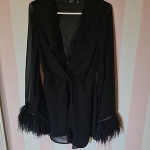 Elegant Black Feather Trim Dress